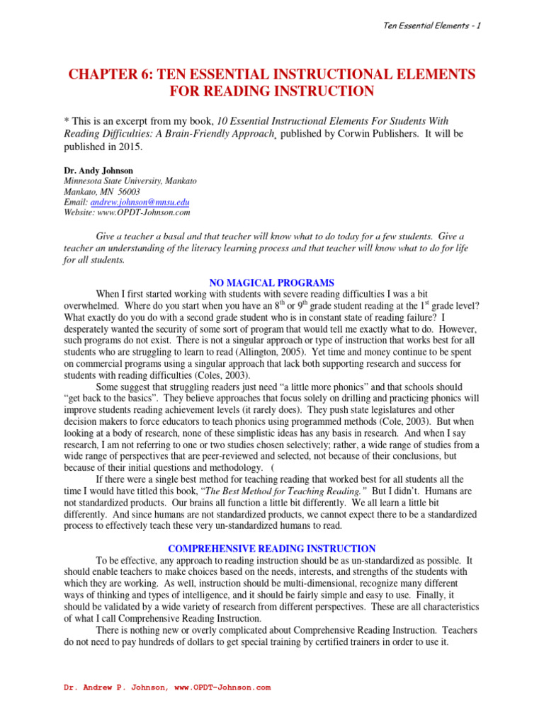 Essential Elements for Reading Instruction | PDF | Phonics | Reading ...
