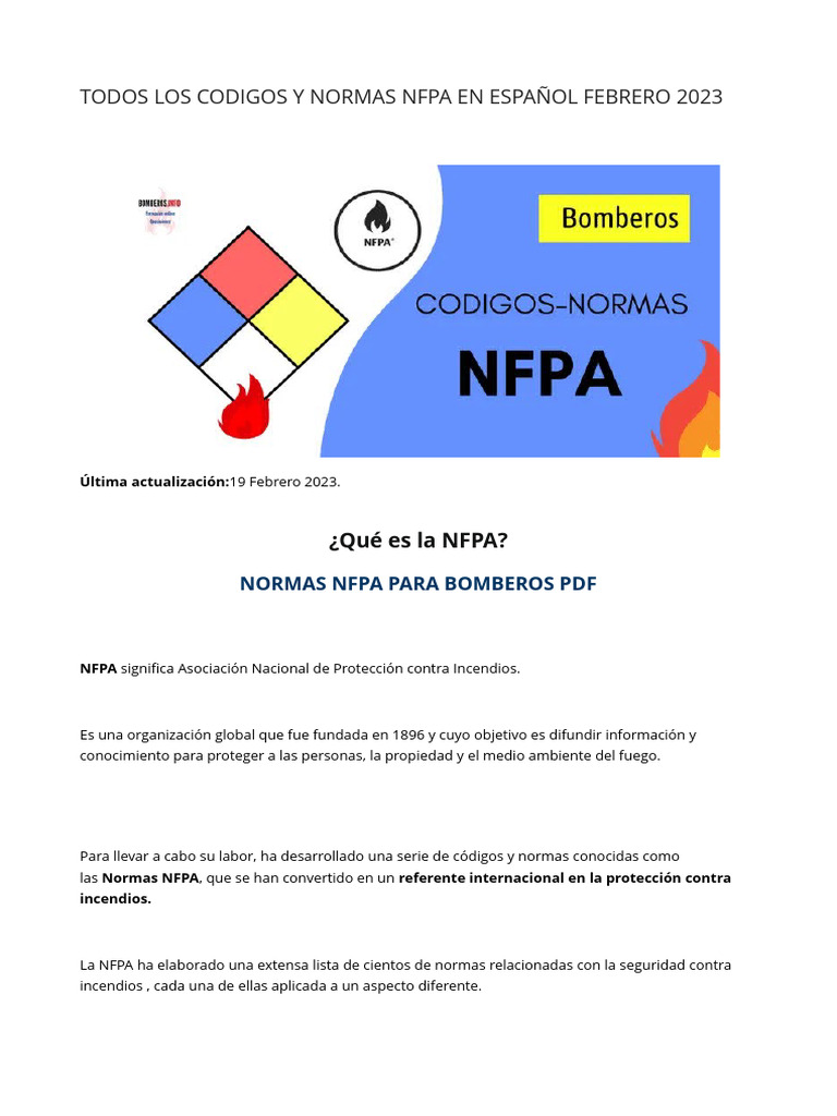 Normas NFPA en Español 2023 | PDF | Pirotécnica | Bombero