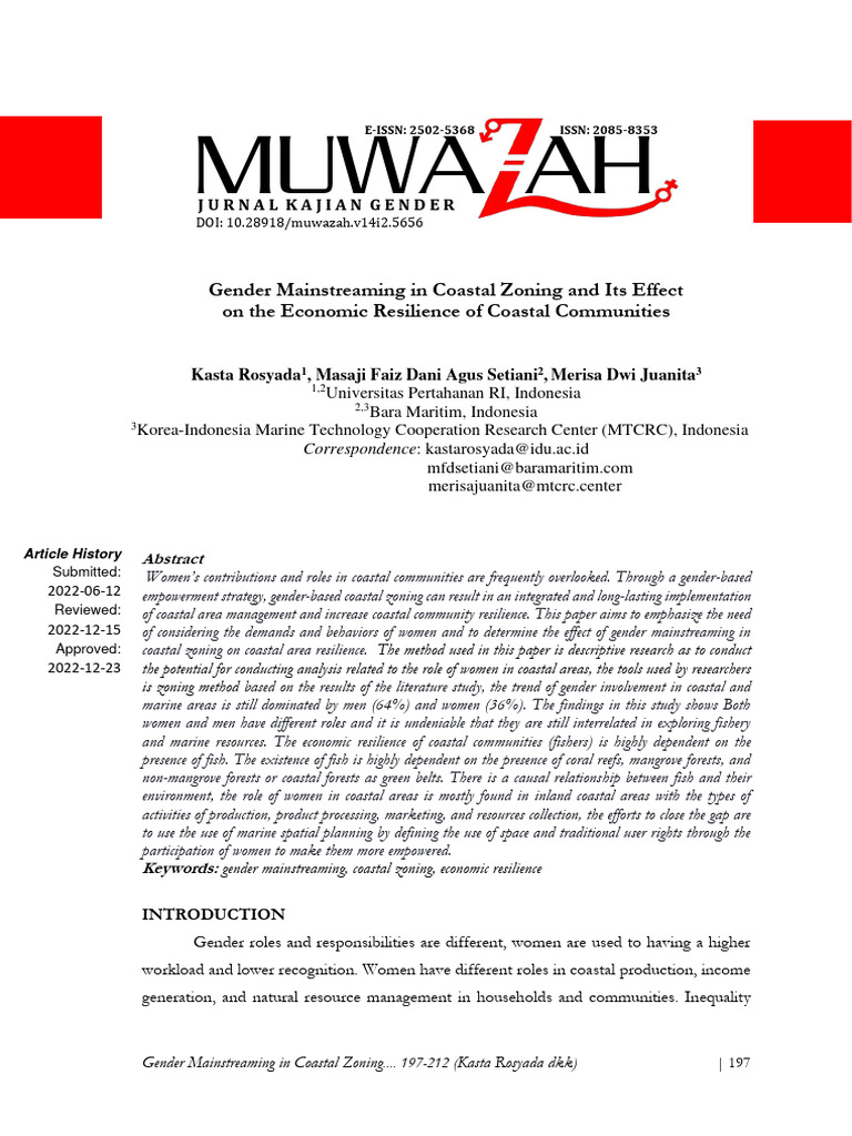 Gender Mainstreaming In Coastal Zoning And Its Effect On The Economic