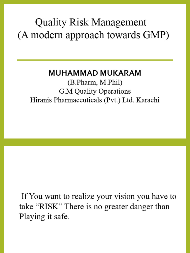 Quality Risk Management in Pharmaceuticals | PDF | Risk | Risk Management