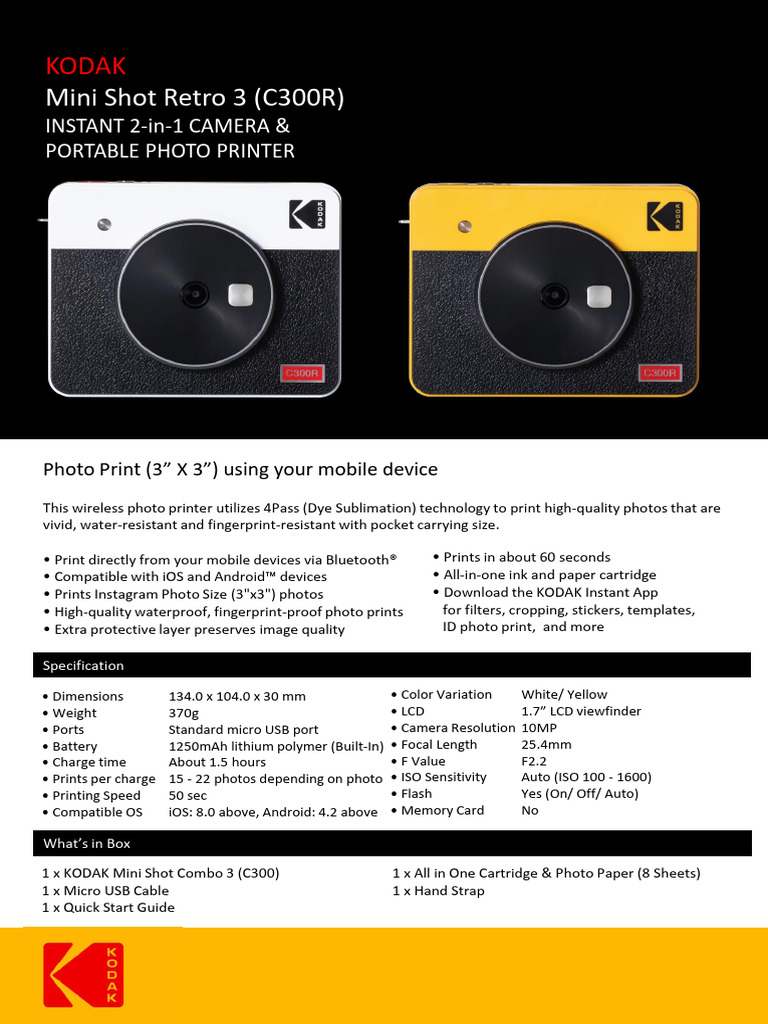 Kodak Mini Shot Combo 3 camera & printer white