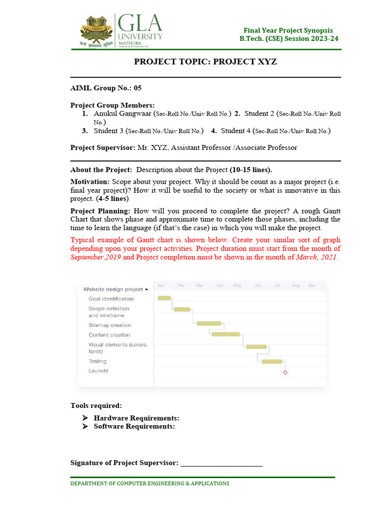 Final Year Project Synopsis CSE 2023-24 | PDF