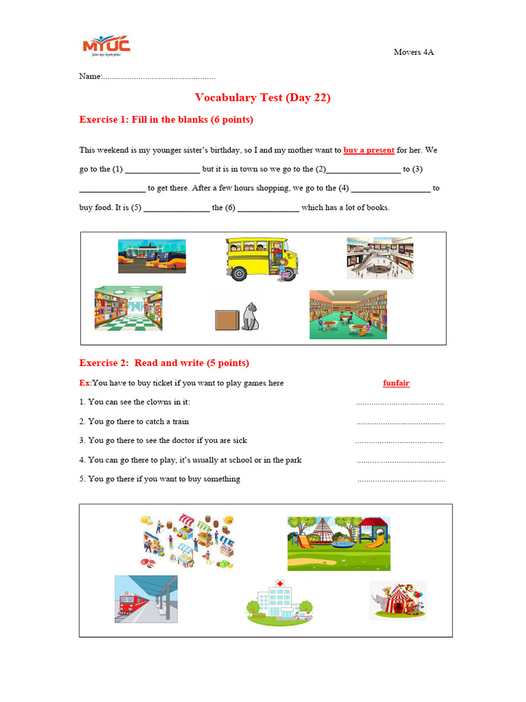 Vocabulary Test for Kids: Day 22 | PDF | Teaching Methods & Materials
