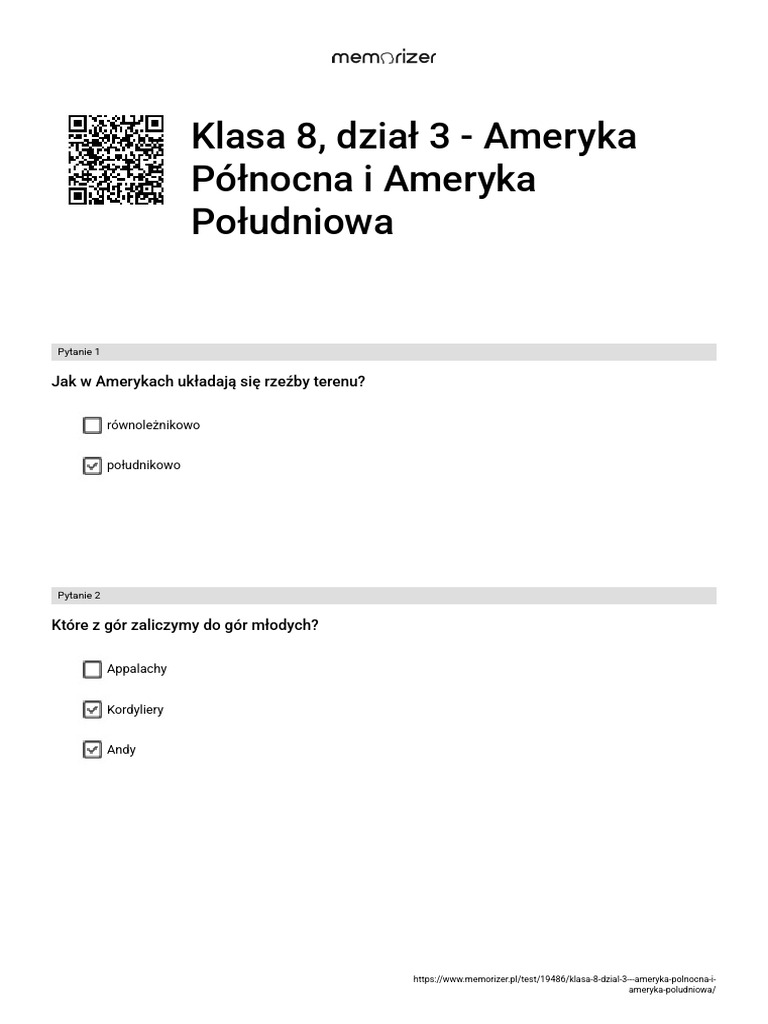 Ameryka Północna I Ameryka Południowa Sprawdzian Klasa 8 Klasa 8, Dział 3 - Ameryka Północna i Ameryka Południowa - WYPEŁNIONY | PDF