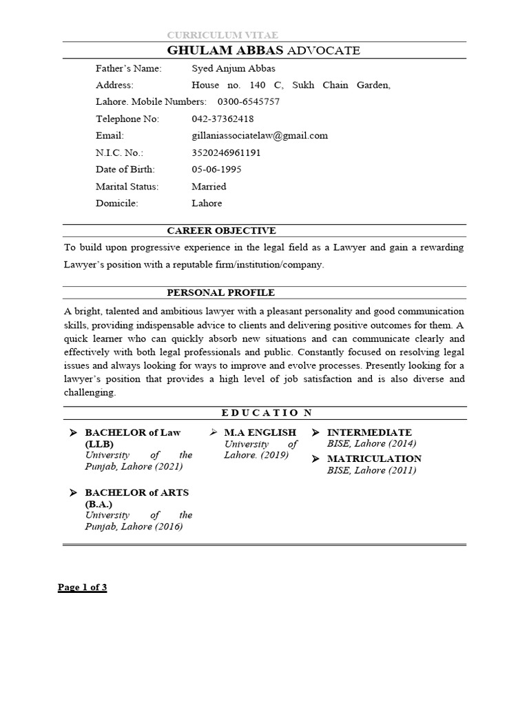 Ghulam Abbas Advocate CV and Legal Profile | PDF | Lawsuit | Lawyer