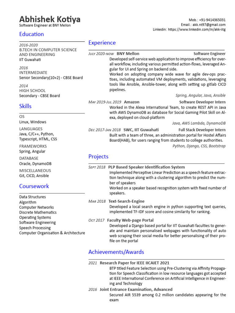 Abhishek Kotiya: Software Engineer Profile | PDF | Java (Programming ...