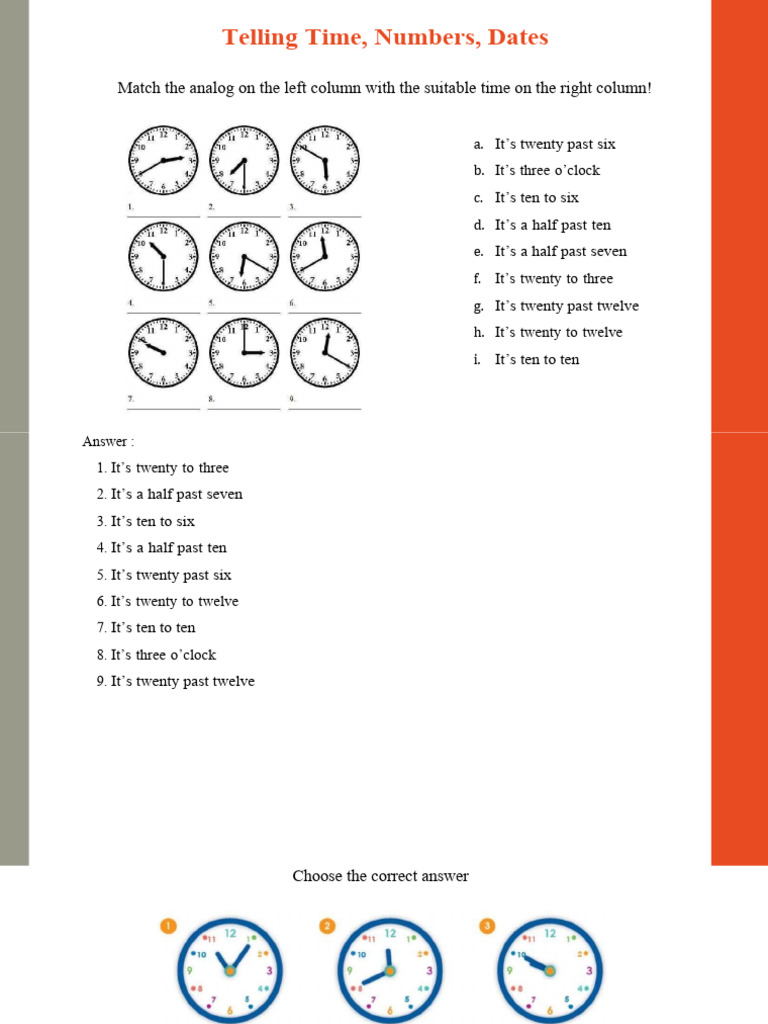 Time and Date Matching Activity | PDF