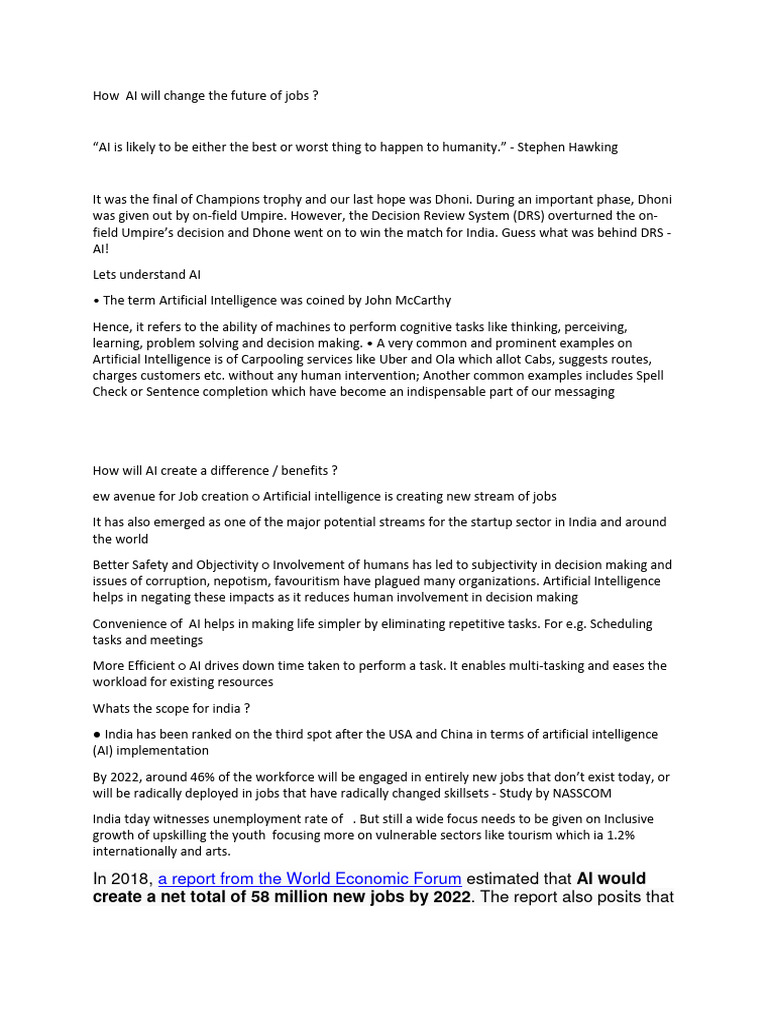 How AI Will Change The Future of Jobs | PDF | Artificial Intelligence ...
