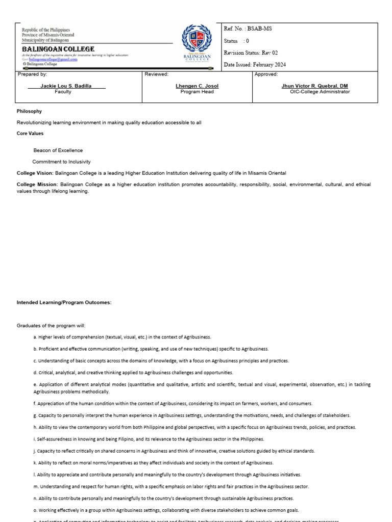 BSAB Course Overview and Outcomes | PDF | Learning | Science
