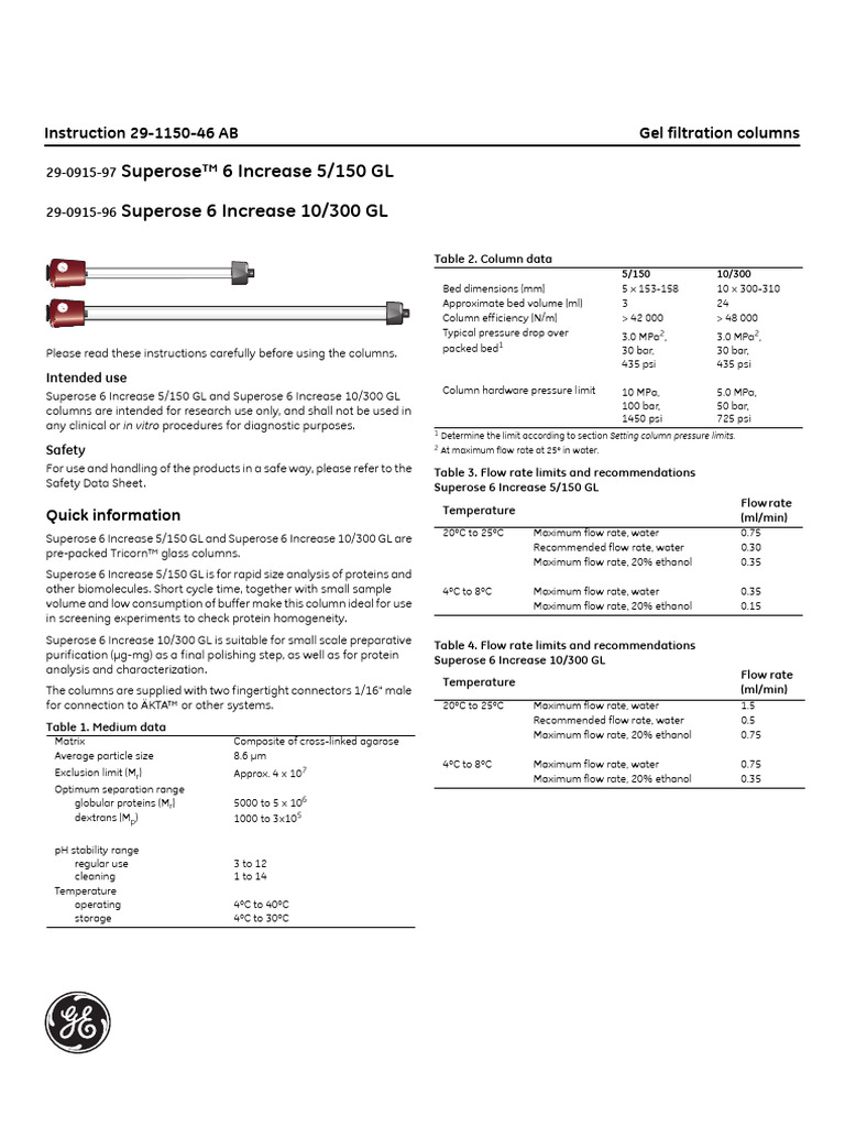 Superose_Tricorn_column_manual.ED PDF Flow Measurement Chromatography