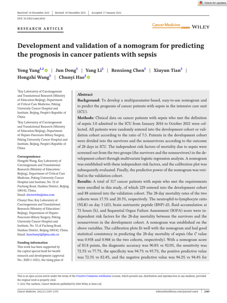 Cancer Medicine - 2022 - Yang - Development and Validation of A ...