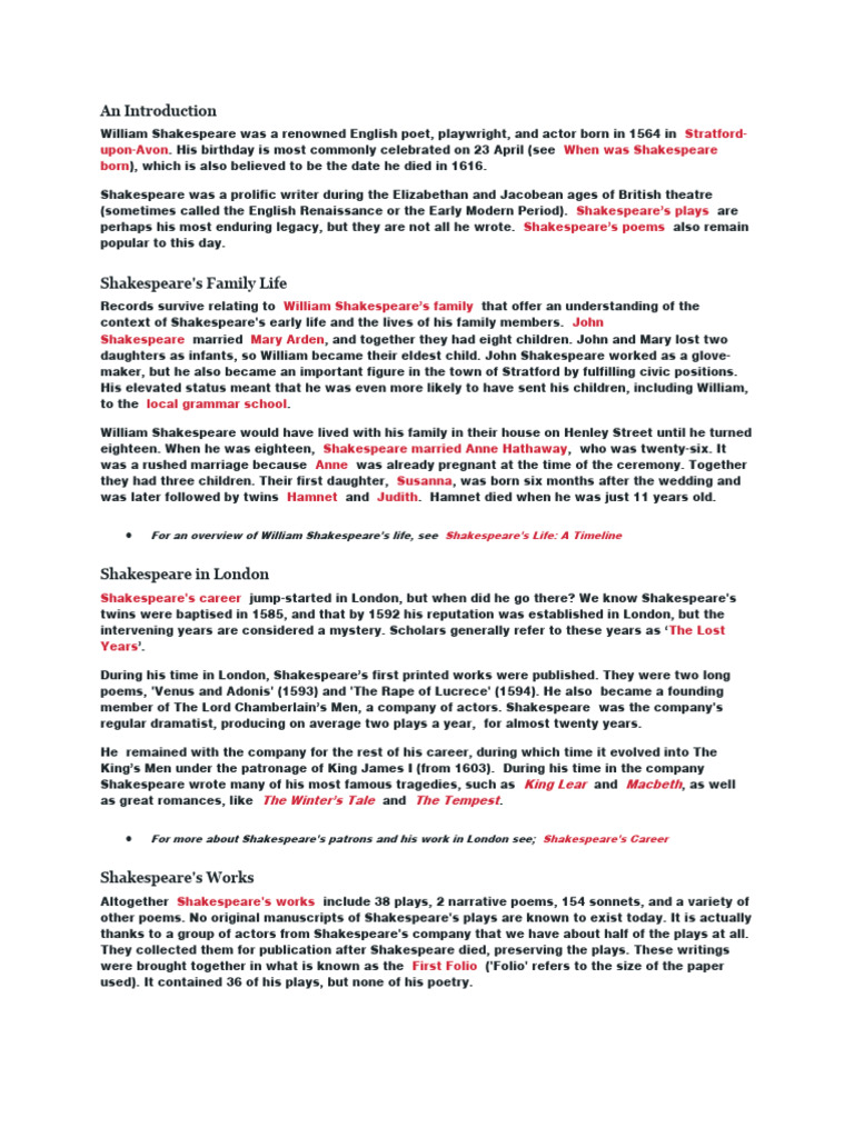 SHORT BIOGRAPHY ABOUT WILLIAM SHAKESPEARE visual data 4