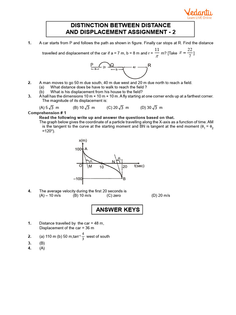 Distinction Between Distance and Displacement Assignment - 2 | PDF