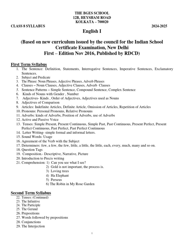 Class 8 Syllabus 20242025 PDF Chemistry Adverb