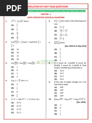 専用ページNo.92-D 91-D 49-C 77 Ratio, Proportion, Indices & Logarithm Exam Questions