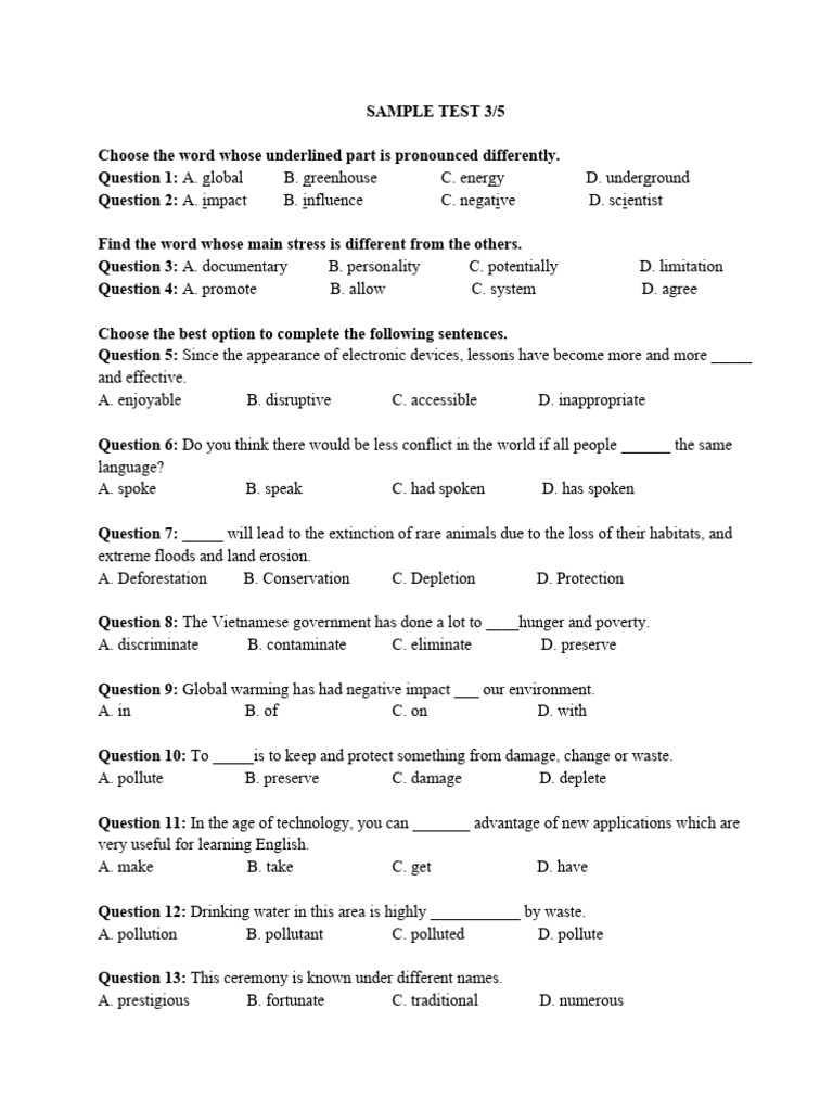 Sample test 3 5 download free pdf climate change pollution