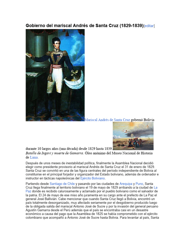 Gobierno Mariscal Andrés de Santa Cruz | Descargar gratis PDF | Bolivia ...