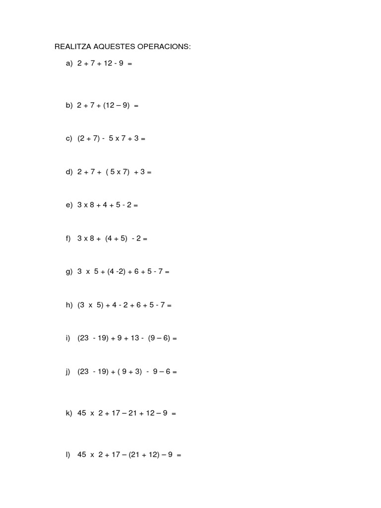 Math Operations Practice Exercises | PDF
