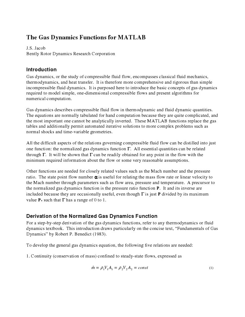MATLAB Gas Dynamics Functions Guide | PDF | Compressible Flow | Fluid ...
