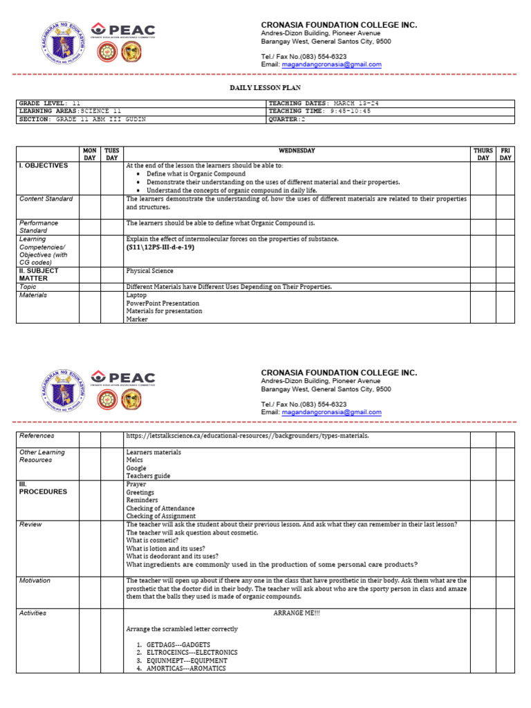 4lesson Plan Organic Compound | PDF | Alkene | Hydrocarbons