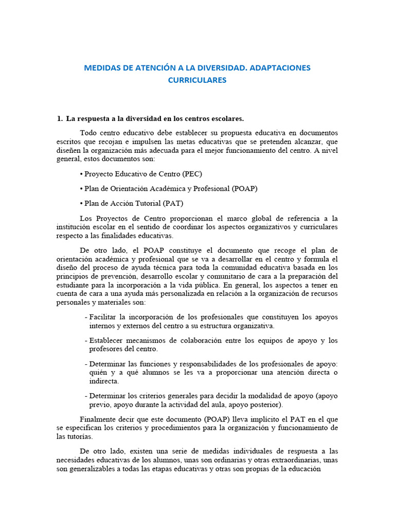 Tema - 8 Medidas de Atencion A La Diversidad | PDF | Plan de estudios ...