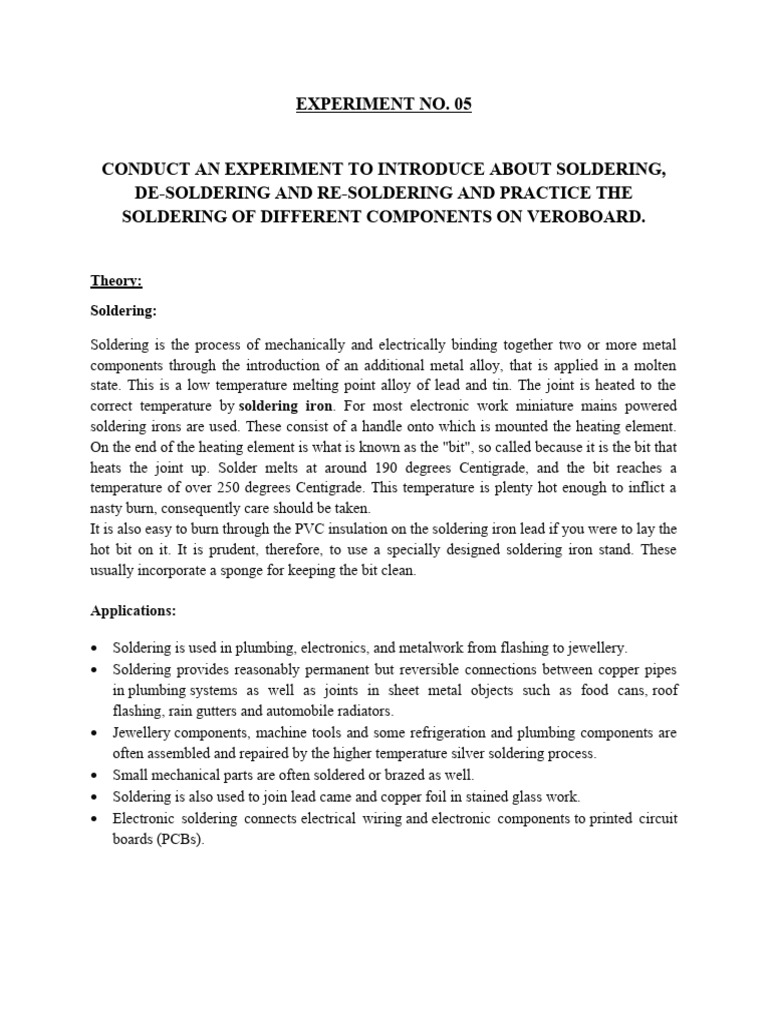 Experiment 5 (Soldering) | PDF | Soldering | Solder