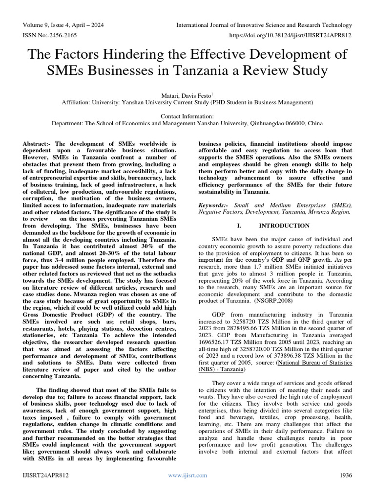 The factors hindering the effective development of smes businesses in