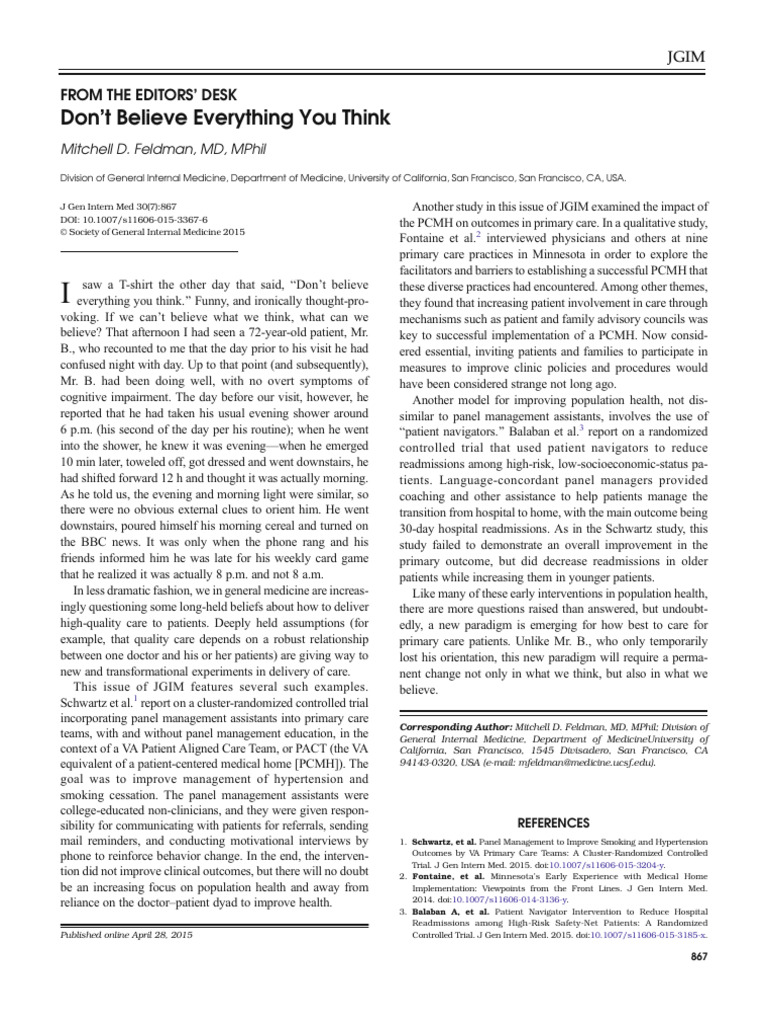 Dont Believe Everything You Think PDF Primary Care Patient