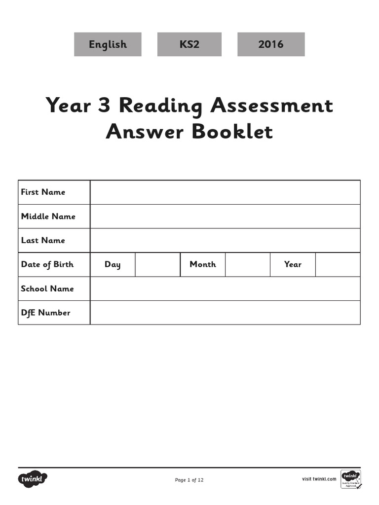 Twinkl Year 3 Reading Assessment