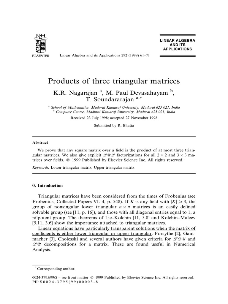 Product of Three Triangular Matrices | PDF | Matrix (Mathematics ...