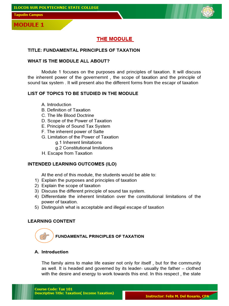 Final Module 1 Taxation Download Free Pdf Taxes Double Taxation