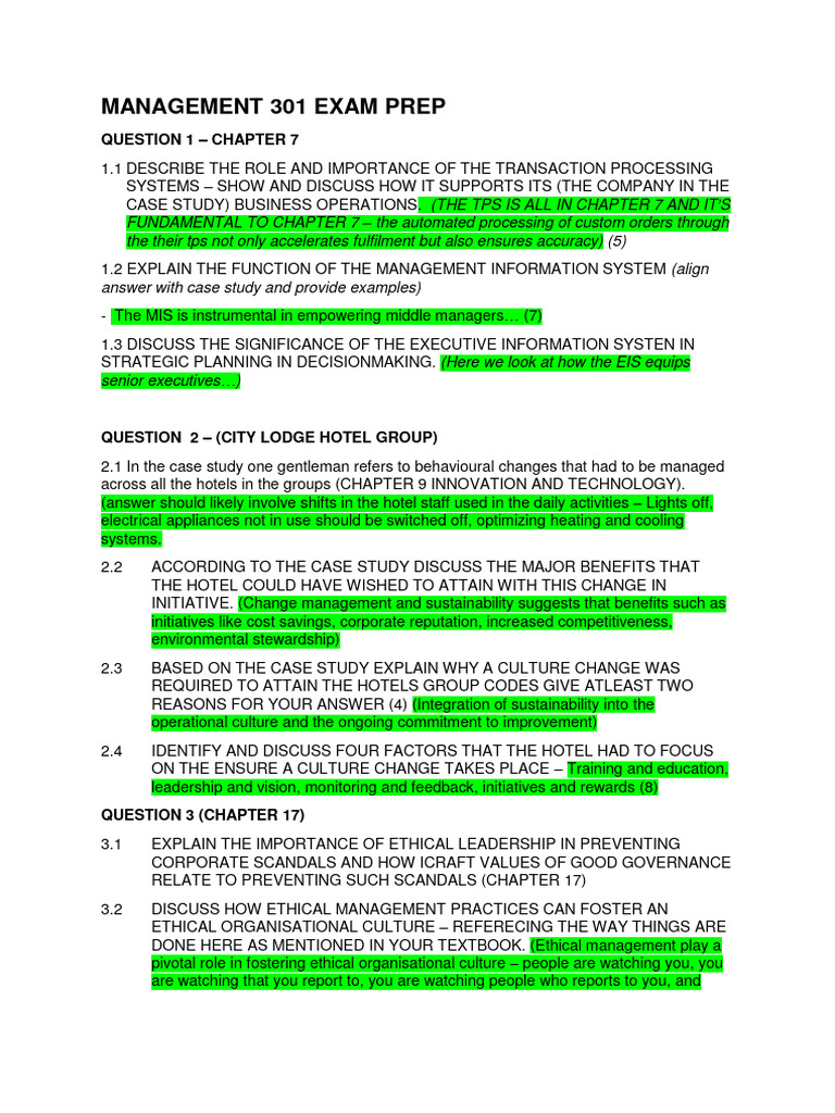 Management 301 Exam Prep | PDF | Leadership | Stakeholder (Corporate)