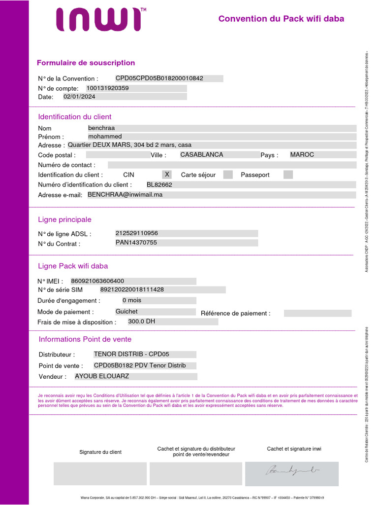 Convention Pack Wifi Daba Inwi | PDF | Fournisseur d'accès à Internet ...