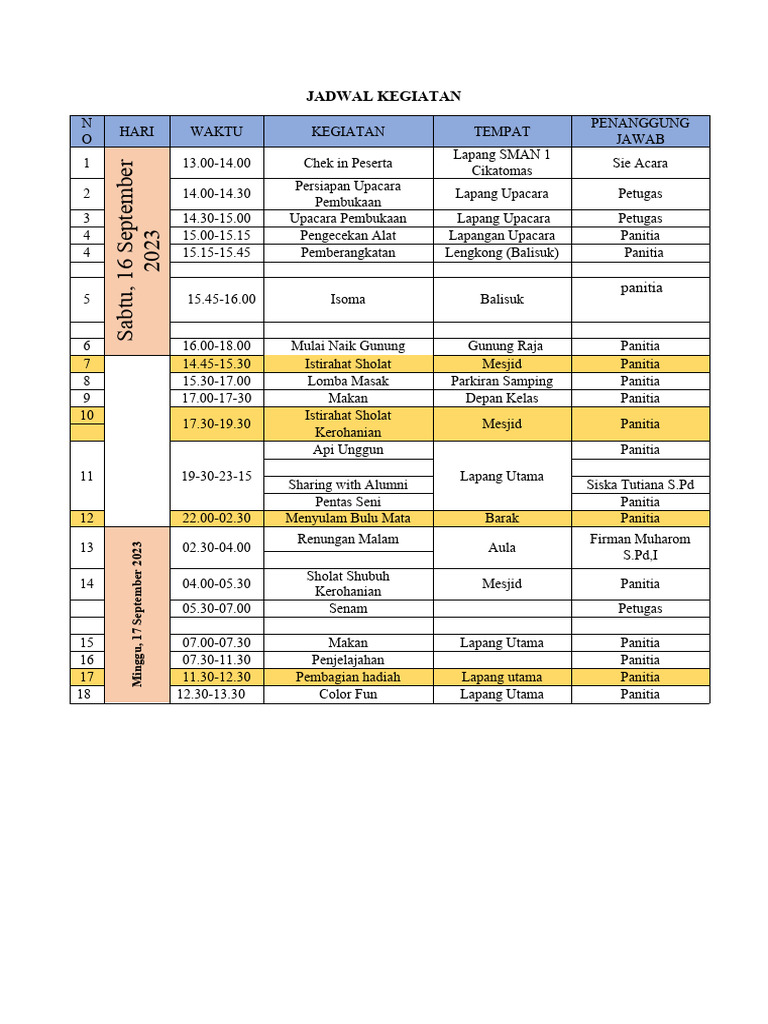 Jadwal Kegiatan | PDF