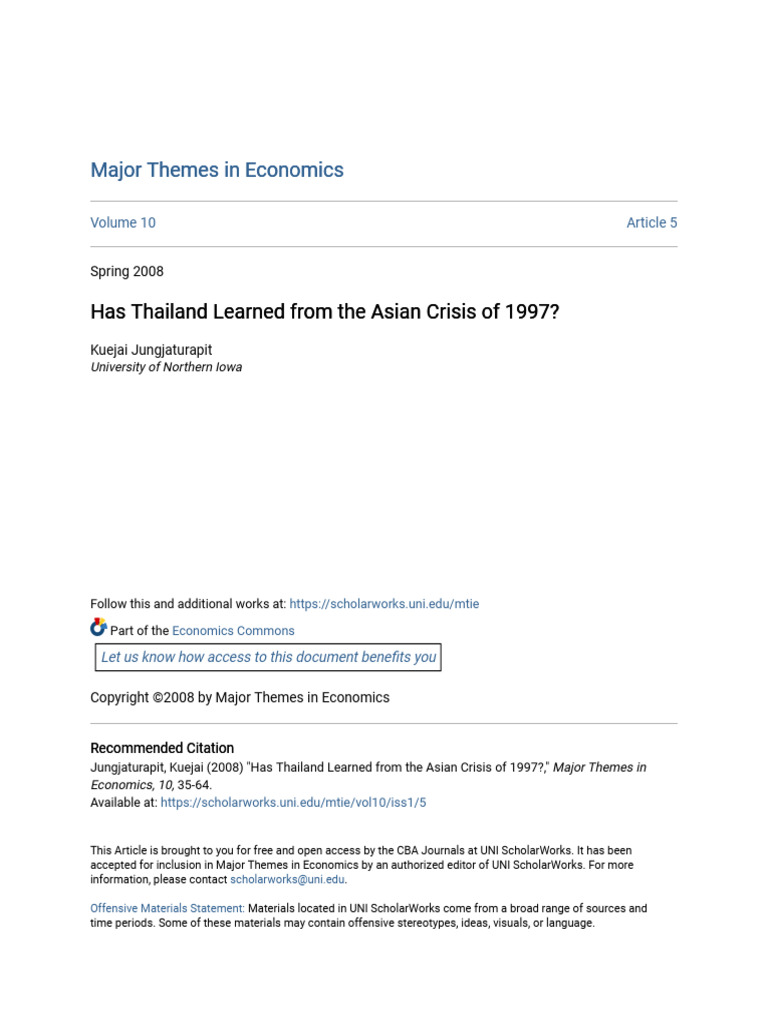 Has Thailand Learned From The Asian Crisis of 1997 | PDF | Exchange ...