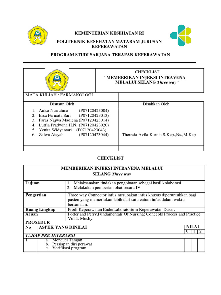 Prosedur Injeksi Intravena Three Way | PDF | Kesehatan Holistik | Sains ...
