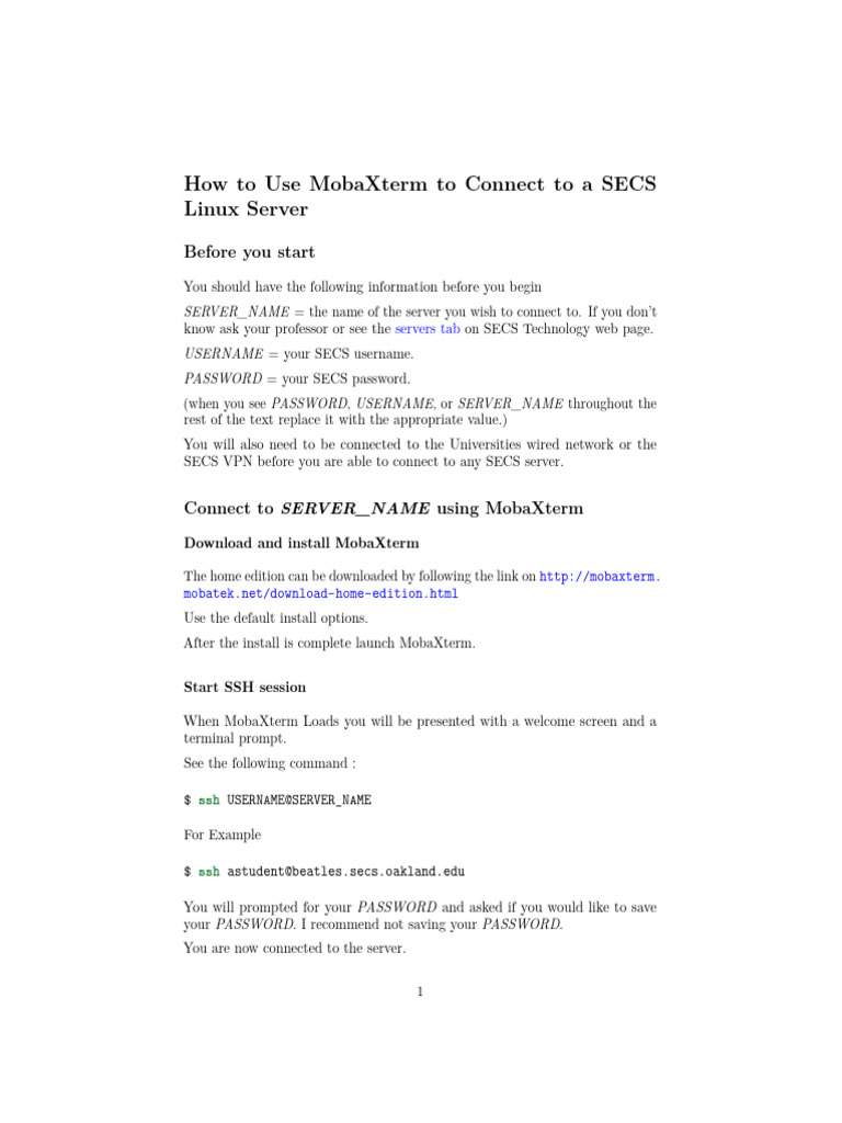 Connect to SECS Linux Server via MobaXterm | PDF | Software | Computing