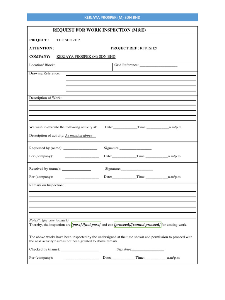 Work Inspection Request for The Shore 2 | PDF