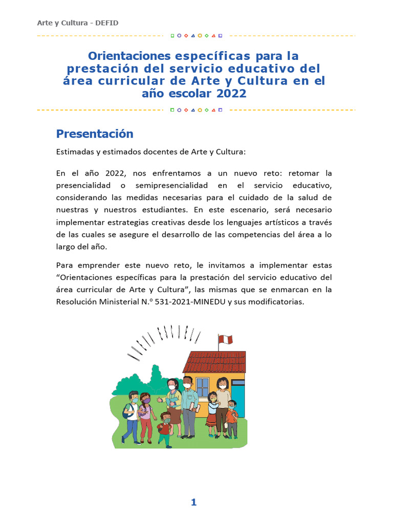 Cartilla de Orientaciones Arte y Cultura 2022 | PDF | Aprendizaje ...