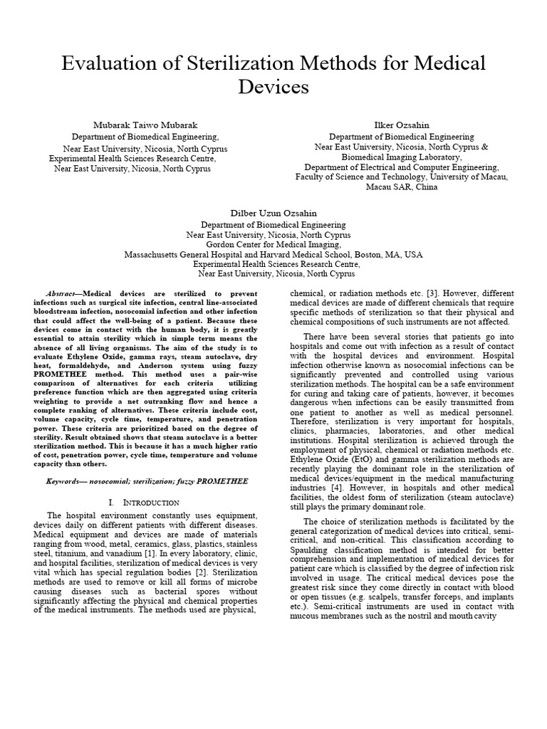 Sterilization Evaluation of Medical Devices | PDF | Sterilization ...