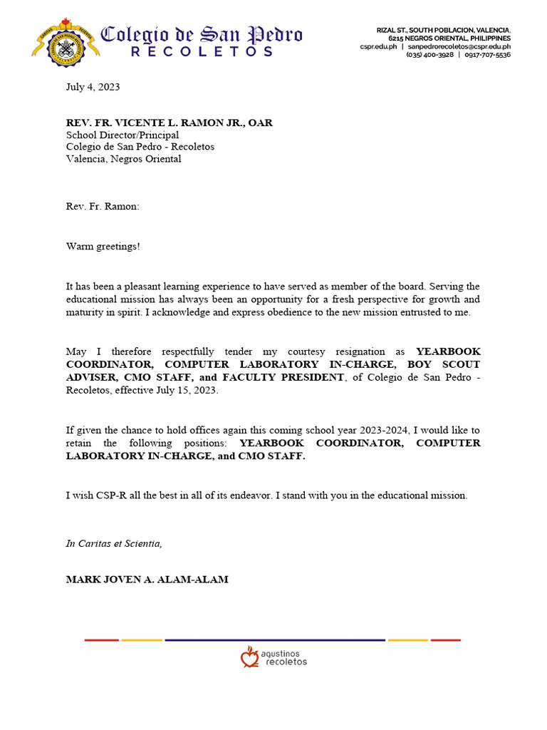 Courtesy Resignation Letter Sample | PDF | Career & Growth | Social Science
