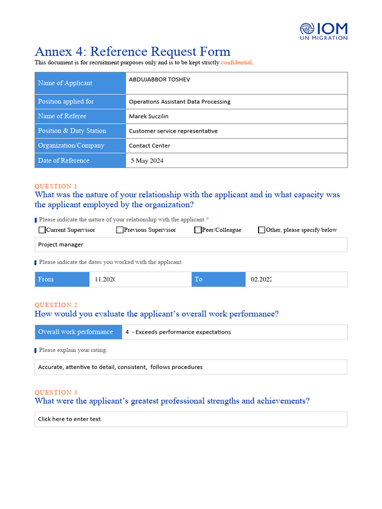 Operations Assistant Reference Form | PDF | Sexual Harassment | Business