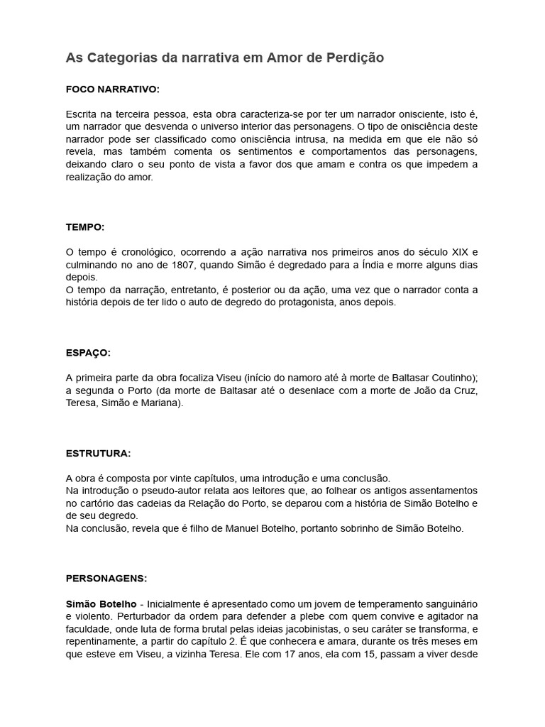 Narrador e Personagens em Amor de Perdição | PDF | Amor
