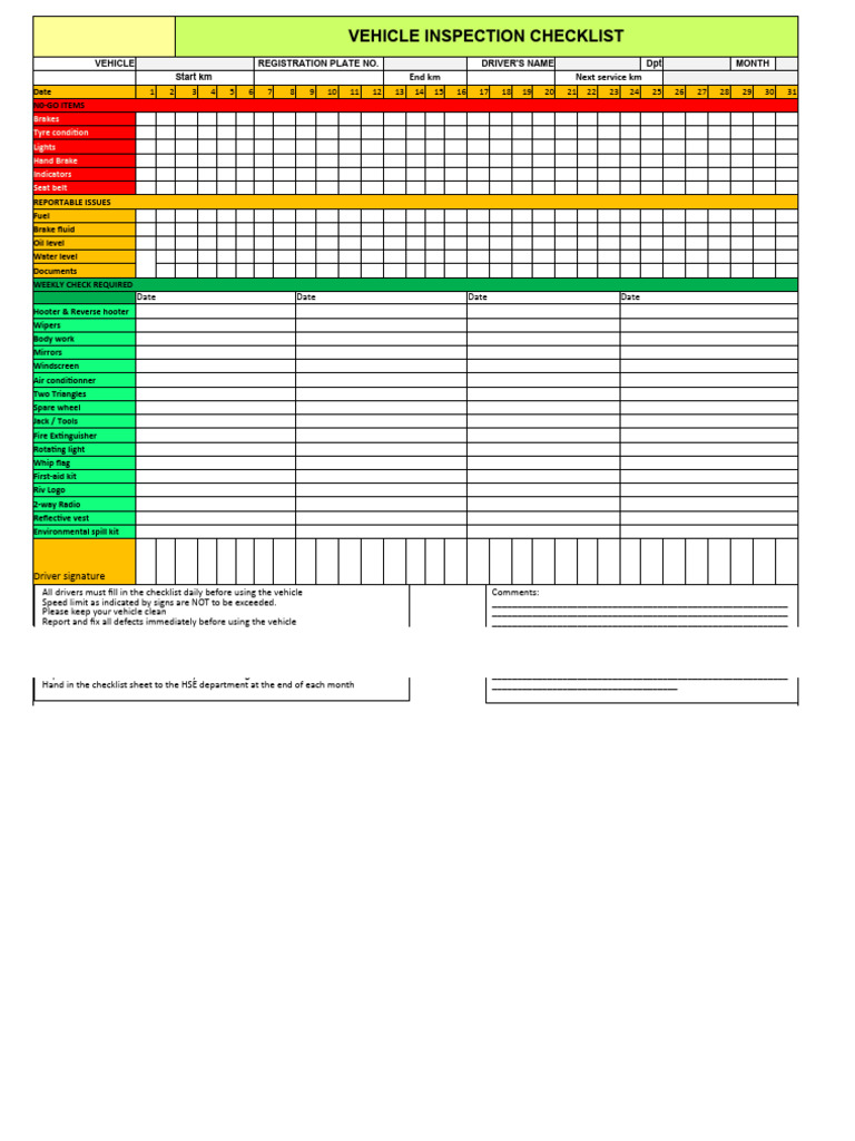 Daily Vehicle Inspection Checklist | PDF | Computers
