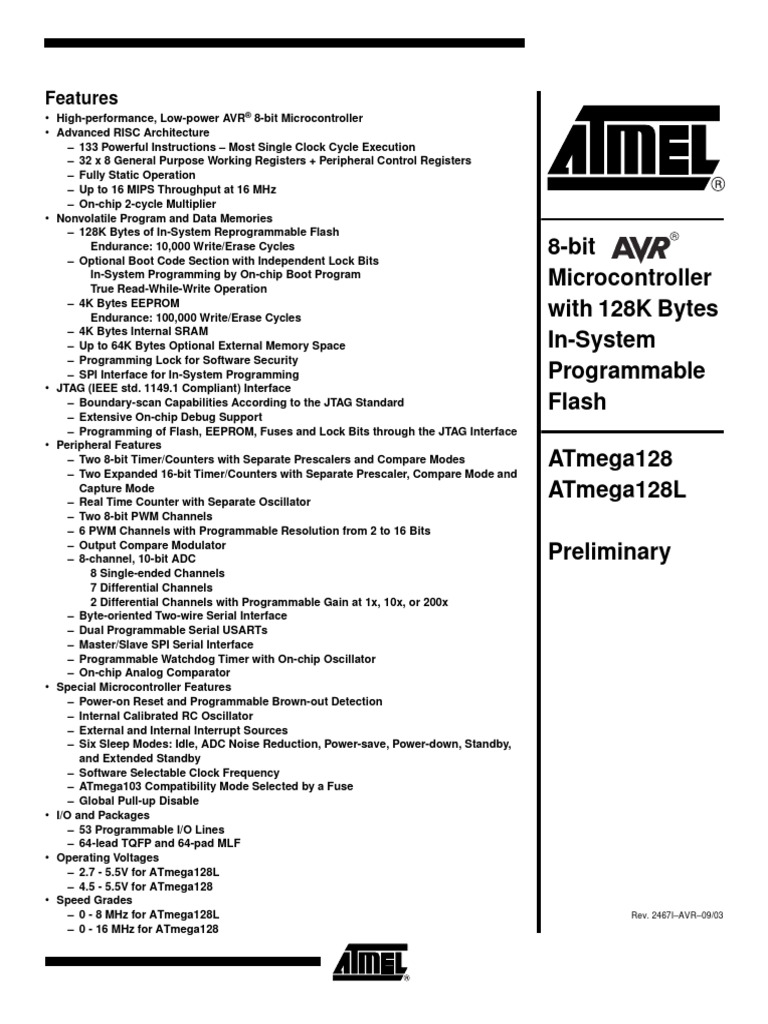 Atmega128 Datasheet | PDF | Computer Engineering | Electrical Engineering