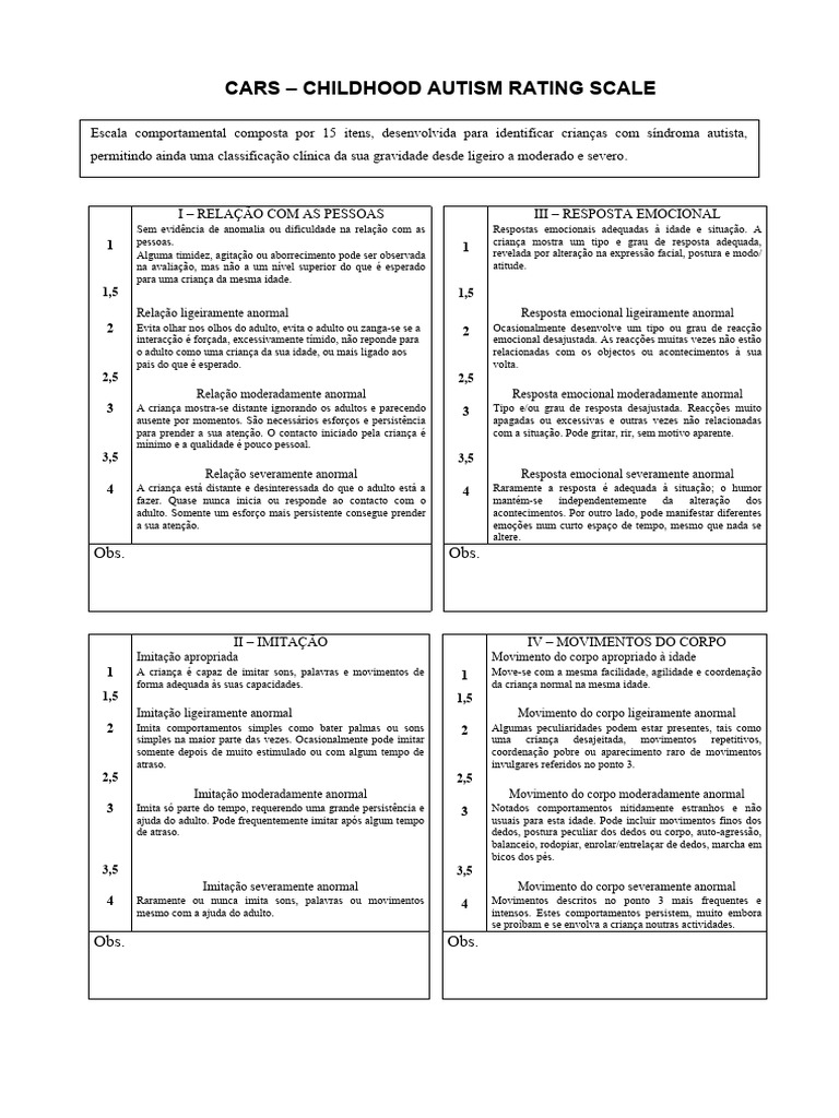 CARS Childhood Autism Rating Scale PDF Ansiedade Emoções 