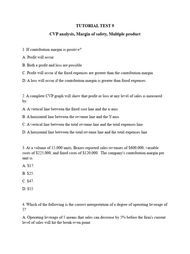 CVP Analysis & Margin of Safety Tutorial | PDF | Business Economics ...