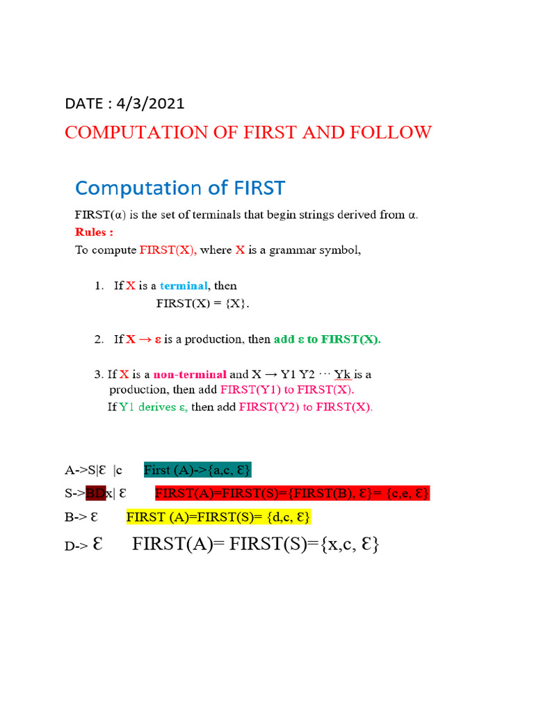 First and Follow Computation Examples | PDF | Computer Science | Parsing