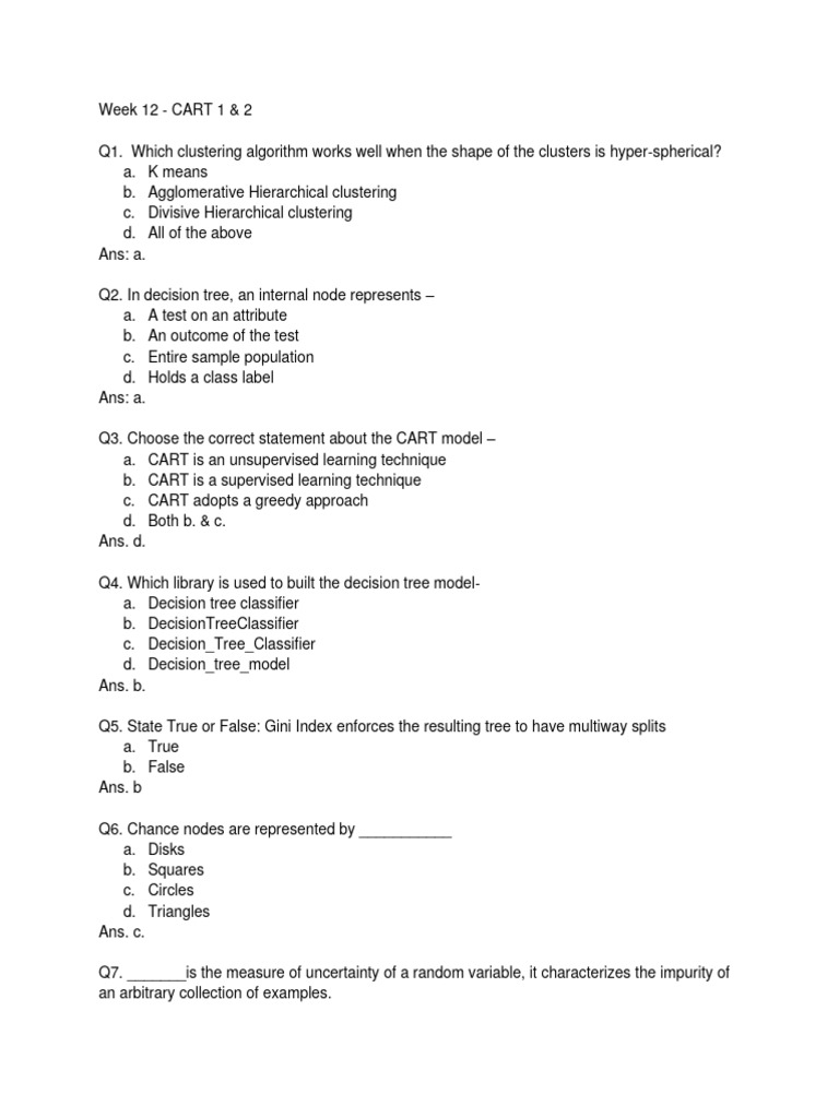 CART Model and Decision Trees Quiz | PDF | Computers
