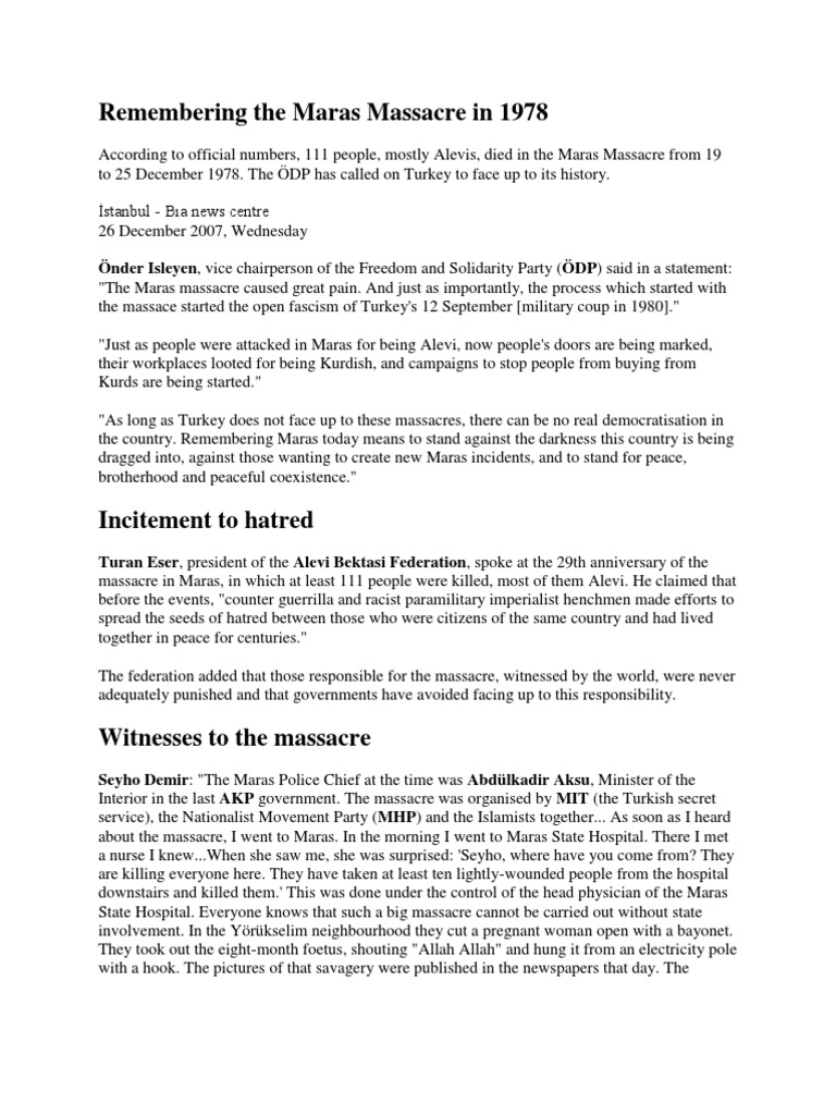 Maras Massacre: A Call for Justice | PDF | Turkey | Politics Of Turkey